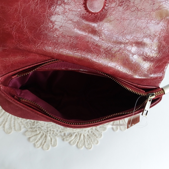 NWT Anthropologie Rust Suede and Patent Leather Pleated Crossbody/clutch - Picture 3 of 11